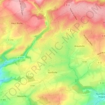 Carte topographique Vasteville, altitude, relief