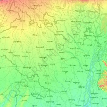 Carte topographique Rangpur Division, altitude, relief