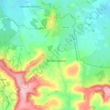 Carte topographique Buckland Newton, altitude, relief