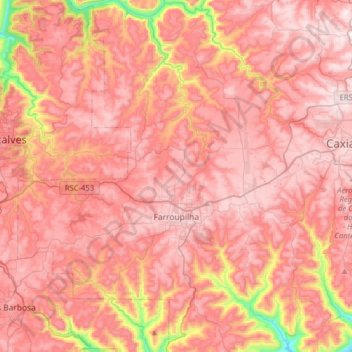 Carte topographique Farroupilha, altitude, relief