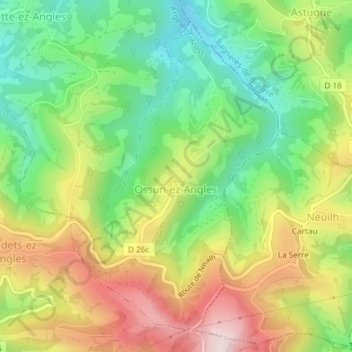 Carte topographique Ossun-ez-Angles, altitude, relief