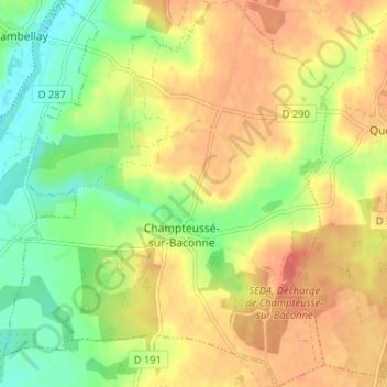 Carte topographique Champteussé-sur-Baconne, altitude, relief