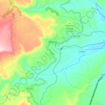Carte topographique Laerru, altitude, relief