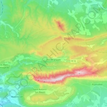Carte topographique Vauvenargues, altitude, relief
