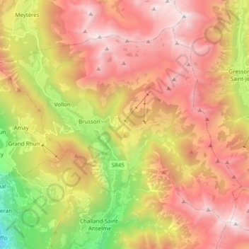 Carte topographique Brusson, altitude, relief
