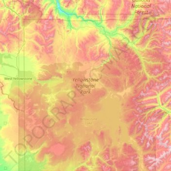 Carte topographique Parc national de Yellowstone, altitude, relief