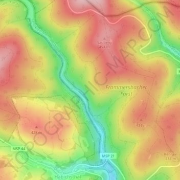 Carte topographique Wolfsrain, altitude, relief