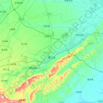 Carte topographique Pujiang County, altitude, relief