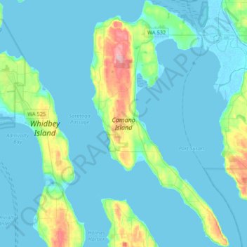 Carte topographique Camano Island, altitude, relief