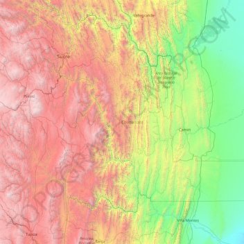 Carte topographique Chuquisaca Department, altitude, relief