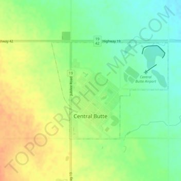 Carte topographique Central Butte, altitude, relief