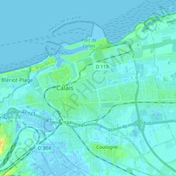 Carte topographique 62100, altitude, relief