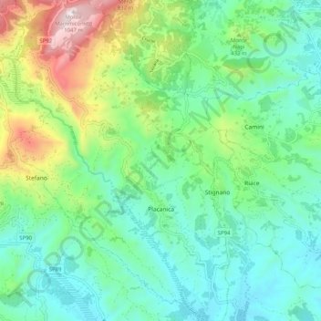 Carte topographique Placanica, altitude, relief