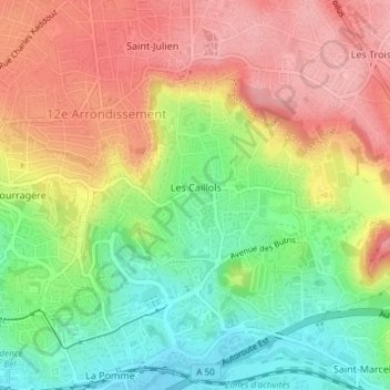 Carte topographique Les Caillols, altitude, relief
