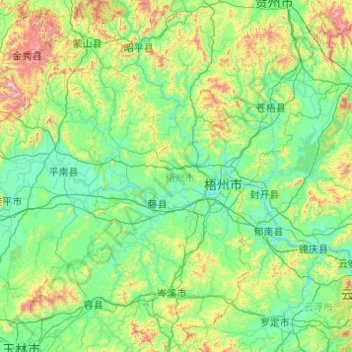 Carte topographique Wuzhou, altitude, relief