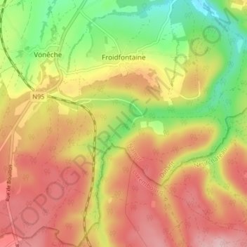 Carte topographique Froidfontaine, altitude, relief