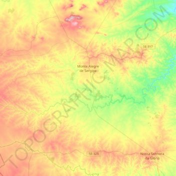 Carte topographique Monte Alegre de Sergipe, altitude, relief