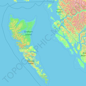 Carte topographique Skeena-Queen Charlotte Regional District, altitude, relief