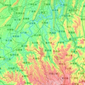 Carte topographique Jiangjin District, altitude, relief