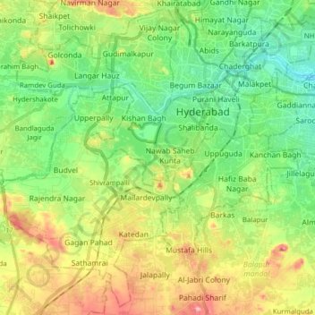 Carte topographique Greater Hyderabad Municipal Corporation South Zone, altitude, relief