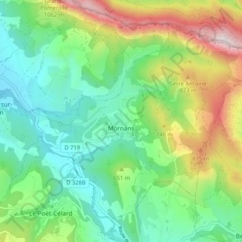 Carte topographique Mornans, altitude, relief