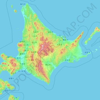 Carte topographique 北海道, altitude, relief