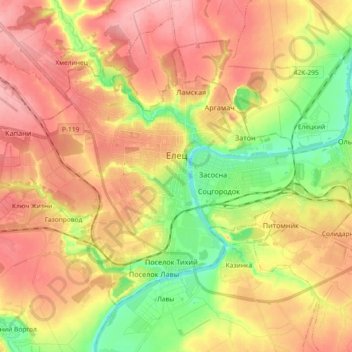 Carte topographique Yelets, altitude, relief