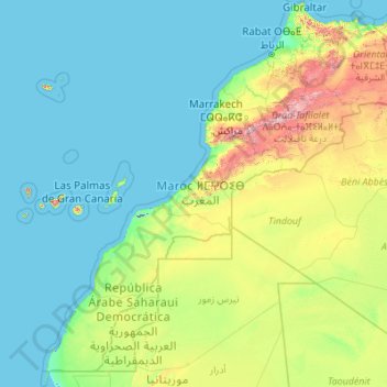 Carte topographique Maroc, altitude, relief