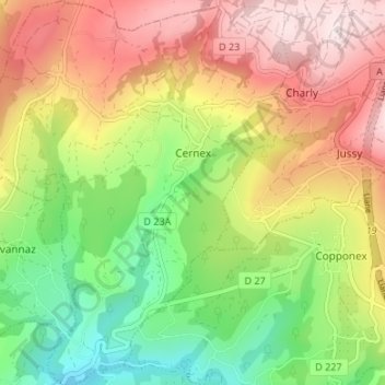 Carte topographique Cernex, altitude, relief
