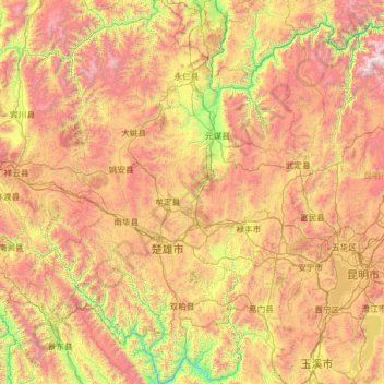 Carte topographique Chuxiong Yi Autonomous Prefecture, altitude, relief