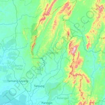 Carte topographique Tabalong, altitude, relief
