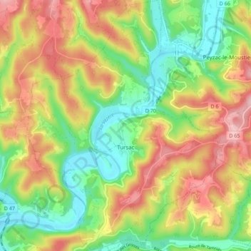 Carte topographique Tursac, altitude, relief