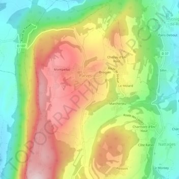 Carte topographique Parves, altitude, relief