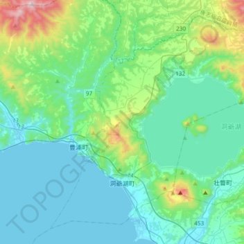 Carte topographique Toyako, altitude, relief