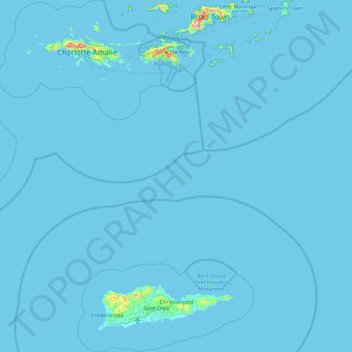 Carte topographique Islas Vírgenes de los Estados Unidos, altitude, relief