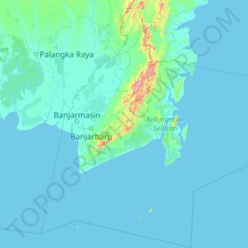 Carte topographique South Kalimantan, altitude, relief
