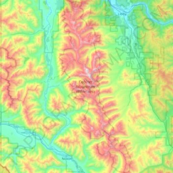 Carte topographique Cabinet Mountains Wilderness Area, altitude, relief