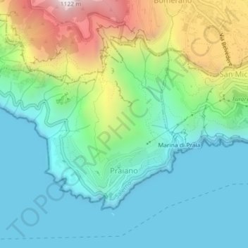 Carte topographique Praiano, altitude, relief