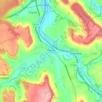 Carte topographique Humes-Jorquenay, altitude, relief