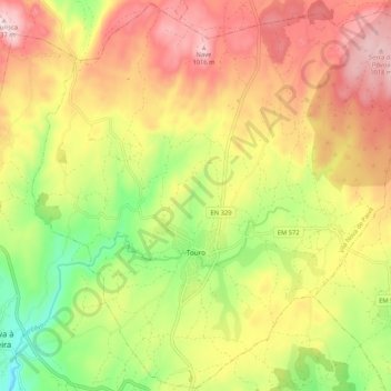 Carte topographique Touro, altitude, relief