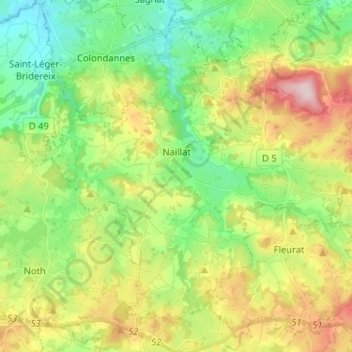 Carte topographique Naillat, altitude, relief