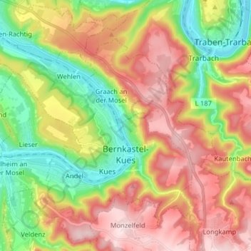 Carte topographique Bernkastel-Kues, altitude, relief