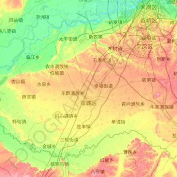 Carte topographique Shuangcheng District, altitude, relief