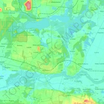 Carte topographique Konin, altitude, relief