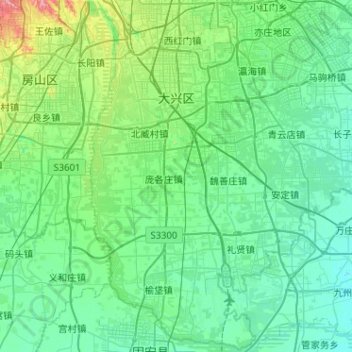 Carte topographique Daxing District, altitude, relief