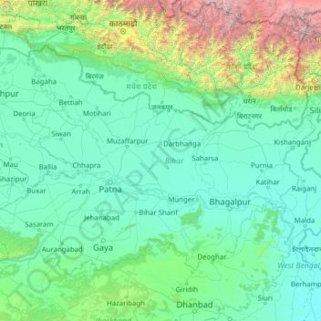 Carte topographique Bihar, altitude, relief