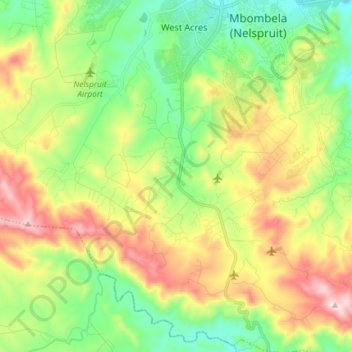 Carte topographique Mbombela Ward 16, altitude, relief