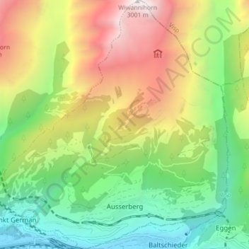 Carte topographique Ausserberg, altitude, relief