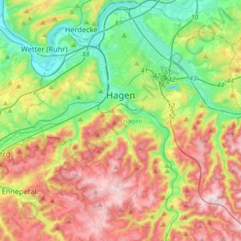 Carte topographique Hagen, altitude, relief