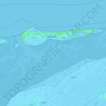 Carte topographique Ameland, altitude, relief